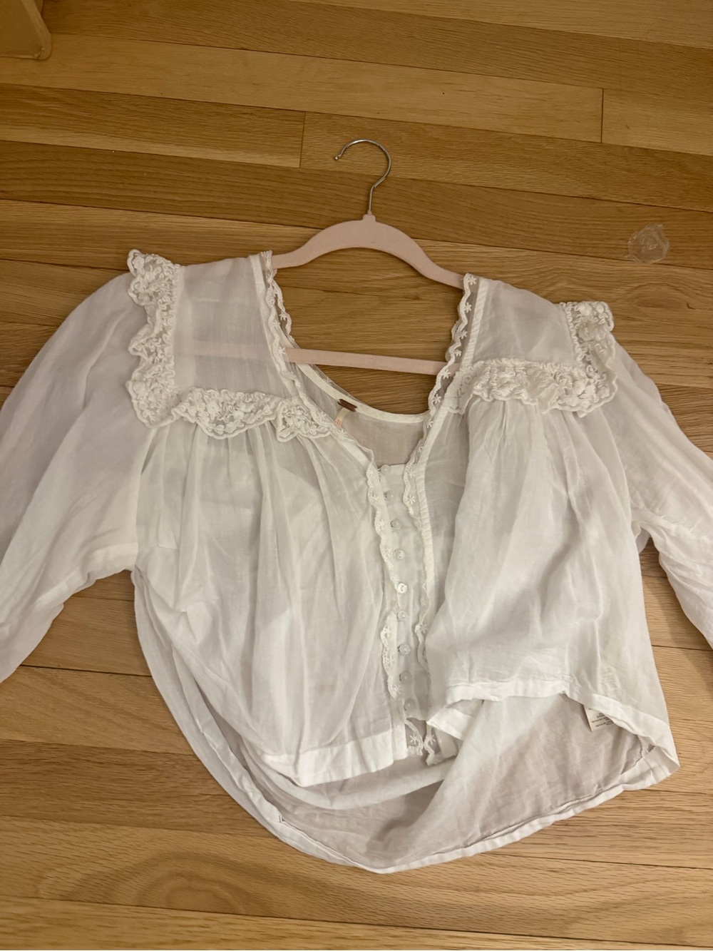 Free People White Lace-Trim Button Blouse
